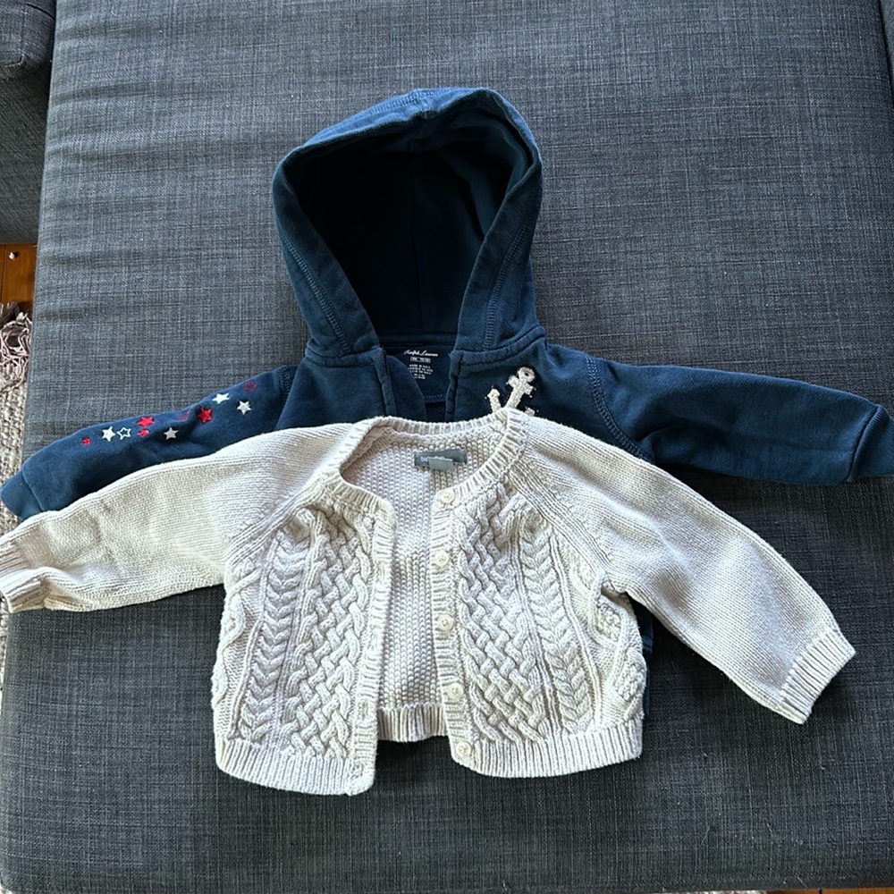 Set of (2) barely worn Baby Gap/Ralph Lauren Cardigan + Hoodie